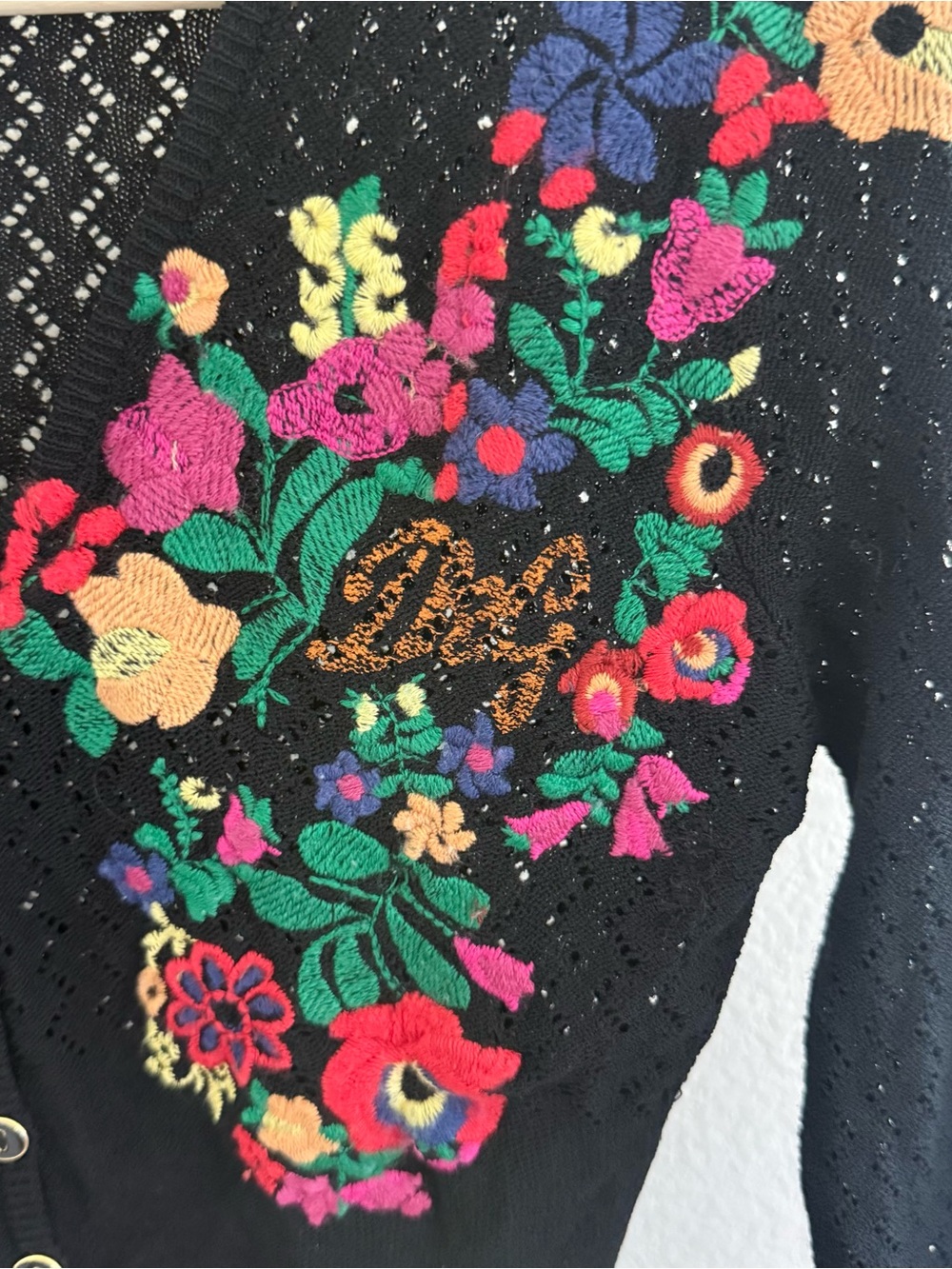 D&G dolce gabanna Y2K rare black crochet knit floral cardigan top size S-M - Picture 3 of 8